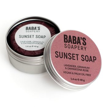 Джобен сапун SUNSET с роза дамасцена, лавандула и гераниум - Baba's Soapery