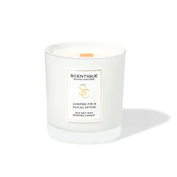 Ароматна соева свещ с дървен фитил - Juniper Fir & Eucalyptus - Scentique